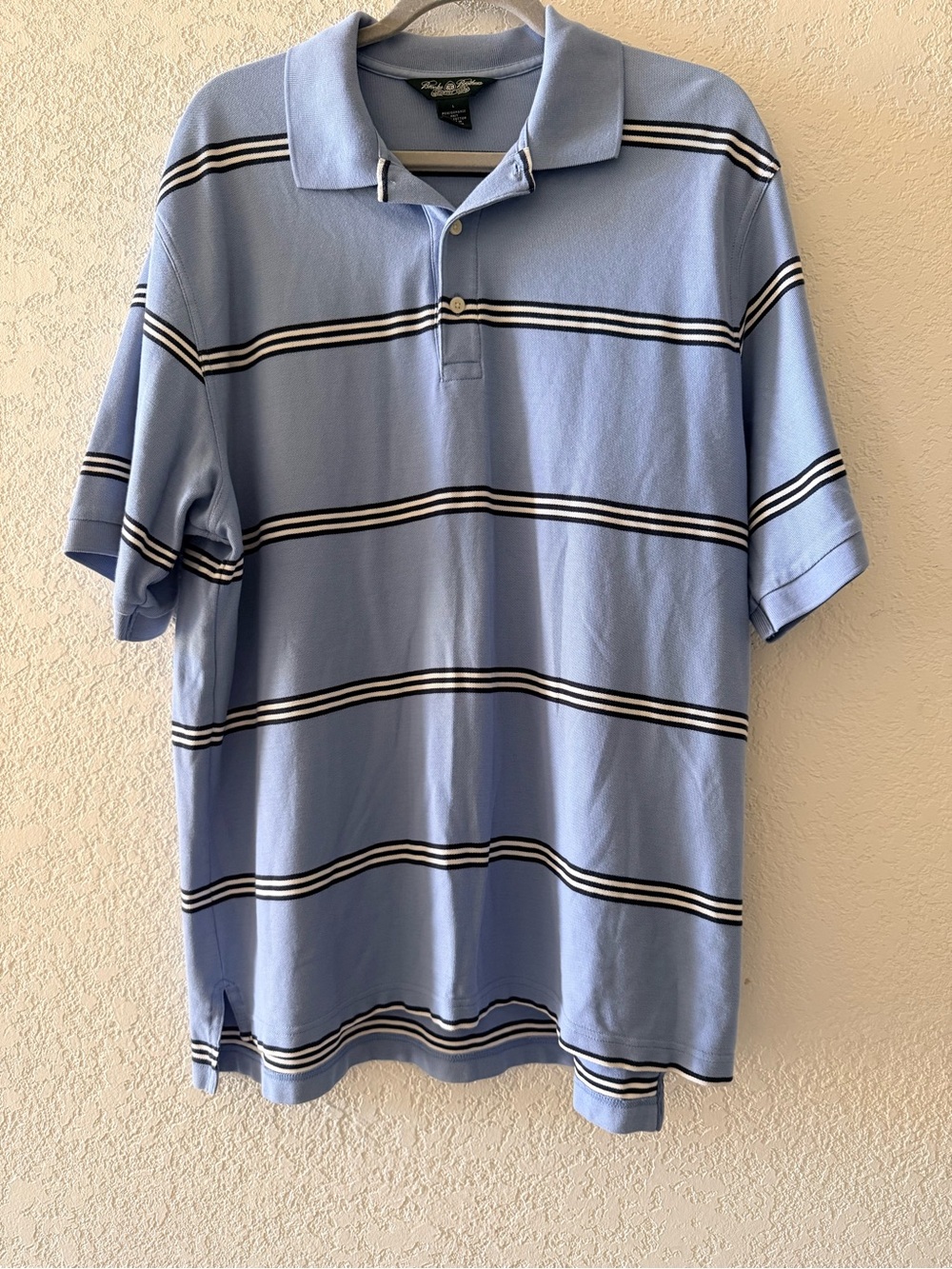 BROOKS BROTHERS Performance Knit Mens Blue Cotton Casual Polo Shirt Size Large